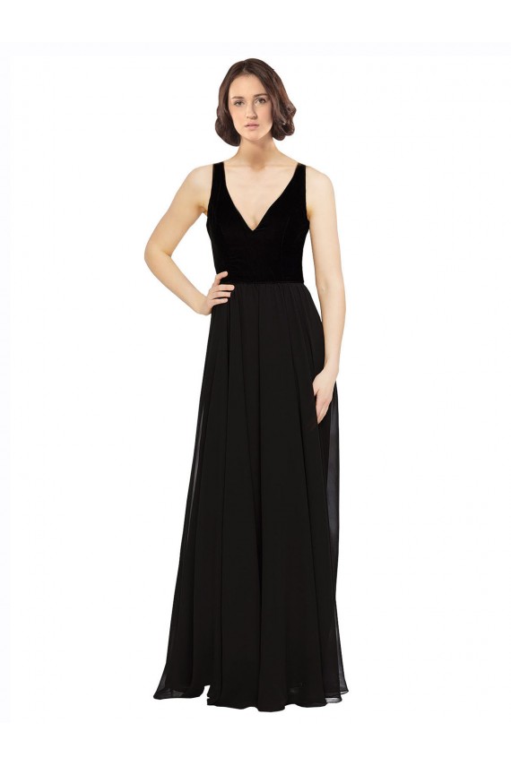 Stretch Velvet and Chiffon Prom Dress with V-Neckline for Sale