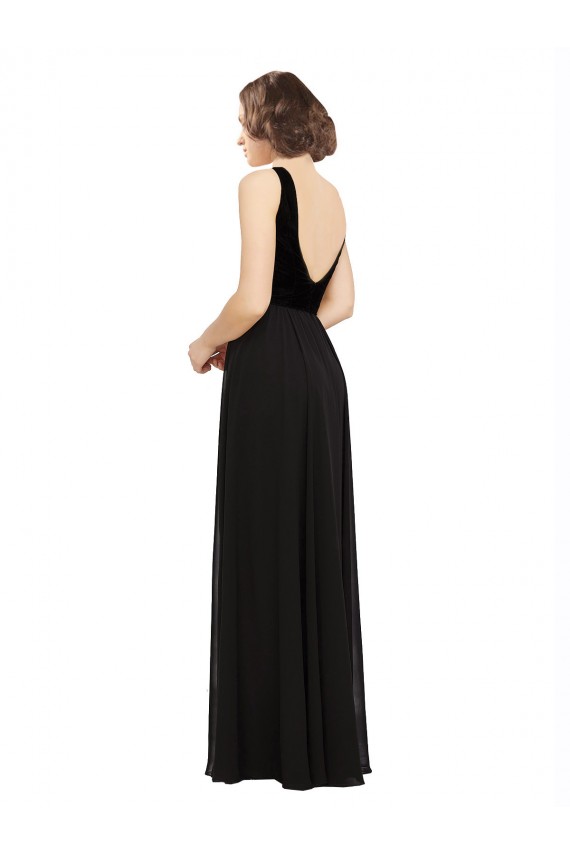 Stretch Velvet and Chiffon Prom Dress with V-Neckline for Sale