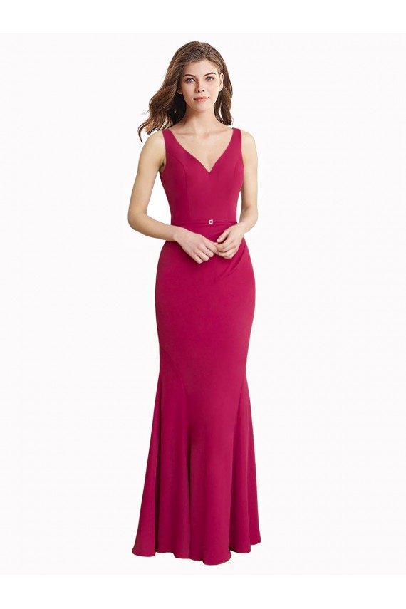 V-Neck Mermaid Chiffon Prom Dress with V-Back and Belt for Sale