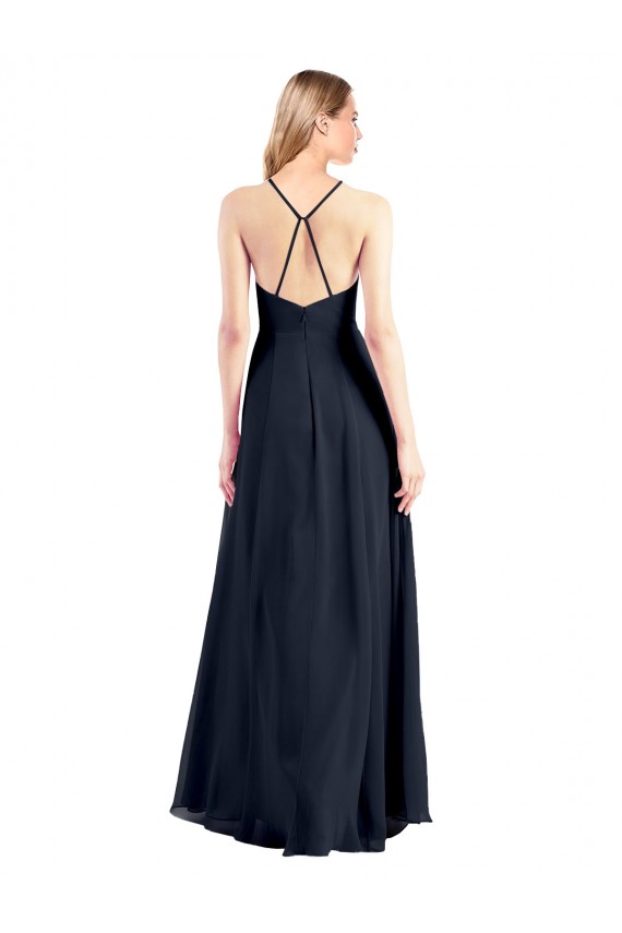 Plunging V-Neckline Halter Chiffon Wrap Prom Dress with High Slit for Sale