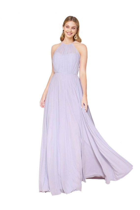 High Neck Halter Shirred Chiffon Prom Dress for Sale