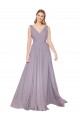 Draped Floor Length High Neck V-Back Chiffon Prom Dress with Shirred Bodice for Sale