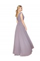 Draped Floor Length High Neck V-Back Chiffon Prom Dress with Shirred Bodice for Sale
