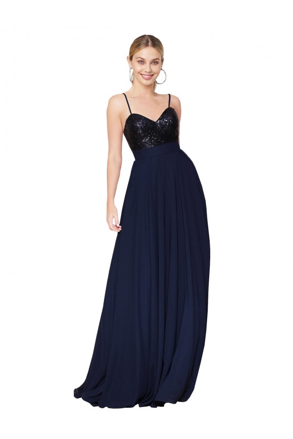 Sweetheart High Neck Sequin Top Long Chiffon Prom Dress for Sale