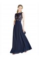Bateaux Neckline A-Line Lace Prom Dress with Top Nude Layer for Sale