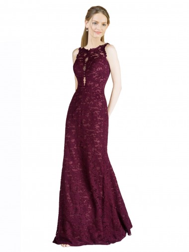 Long Lace Prom Dress with Peekaboo Bodice and Keyhole Back for Sale