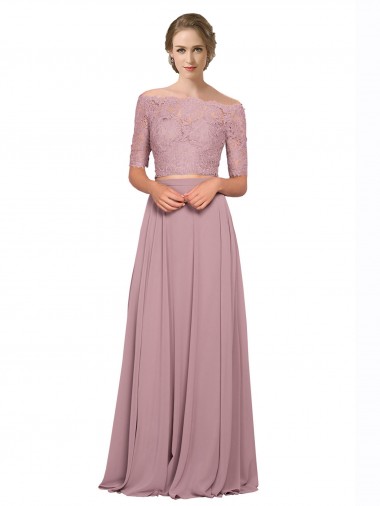 Off the Shoulder Lace Crop Top A-Line Chiffon Prom Dress for Sale