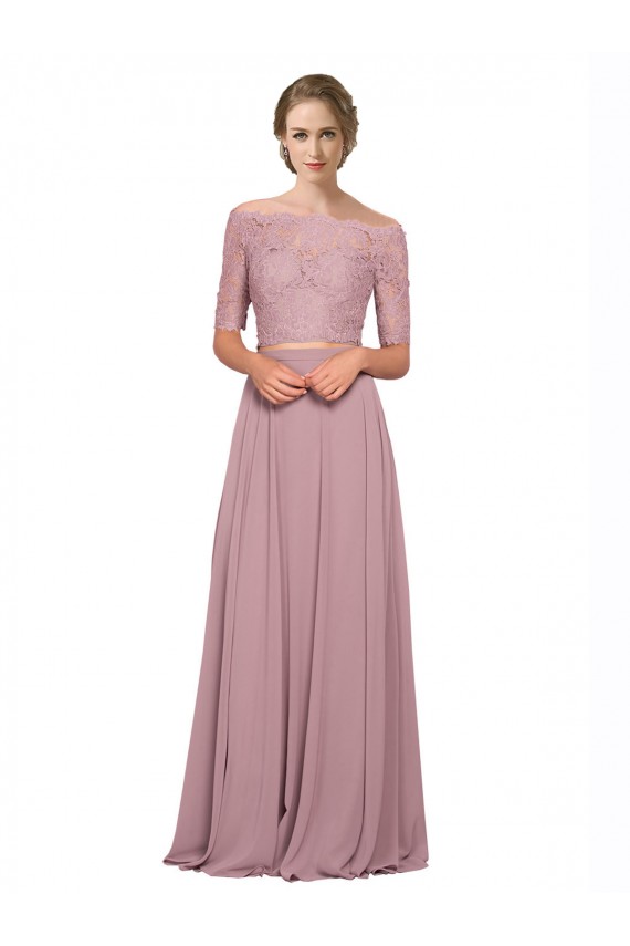 Off the Shoulder Lace Crop Top A-Line Chiffon Prom Dress for Sale