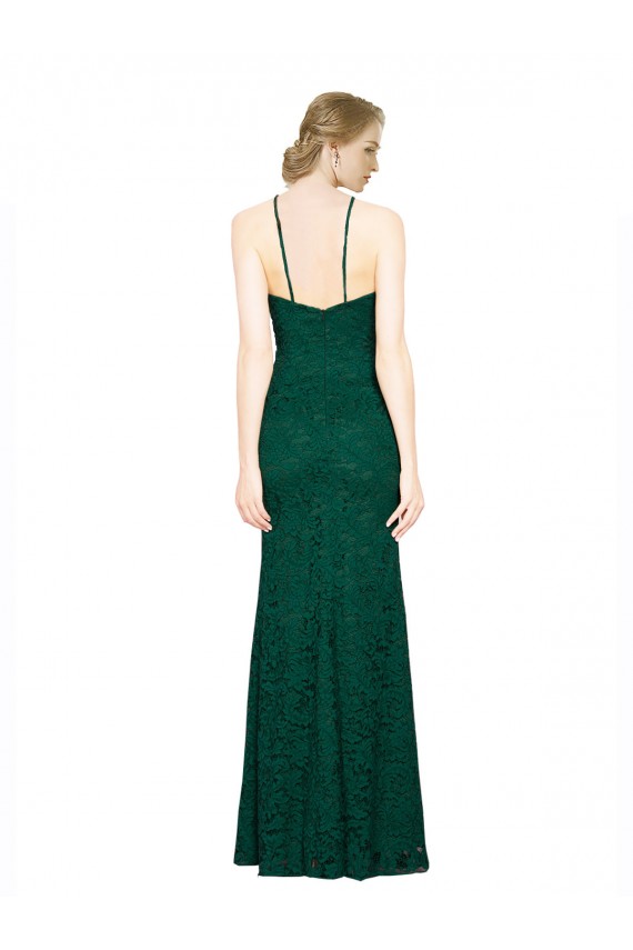 High Illusion Halter Neck Long Lace Prom Dress for Sale