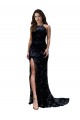 High Neckline Lace Open Back Prom Dress with High Slit for Sale