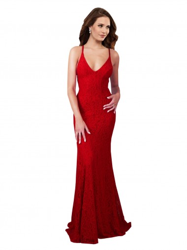 Low Back V-Neckline Floor Length Lace Prom Dress for Sale