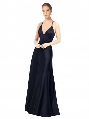 Sexy Satin Prom Dress with Deep V-Neckline and Strappy Back for Sale