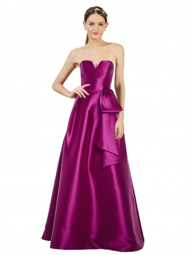 Sleeveless V-Neck Long Satin Prom Dress with Bow Waist for Sale