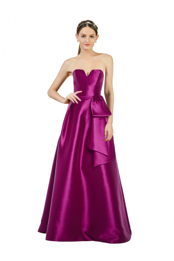 Sleeveless V-Neck Long Satin Prom Dress with Bow Waist for Sale