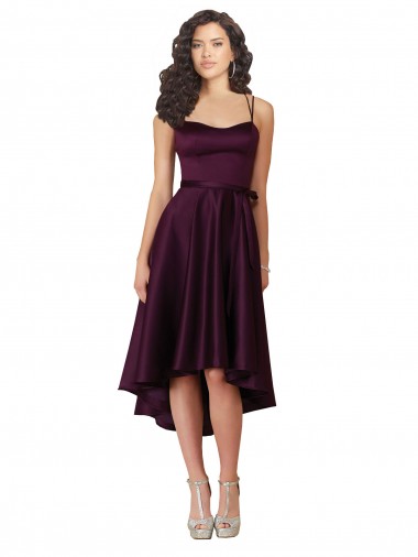 Elegant High Low Satin Prom Dress with Criss Cross Back for Sale