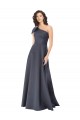 Rouched One Shoulder Floor Length Satin Prom Dress with Bow for Sale
