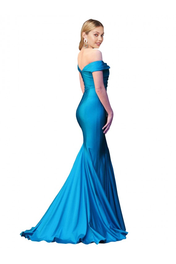 Off the Shoulder Long Chapel Train Satin Prom Dress for Sale