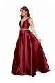 Sleeveless Deep V-Neck A-Line Satin Prom Dress with Pockets for Sale