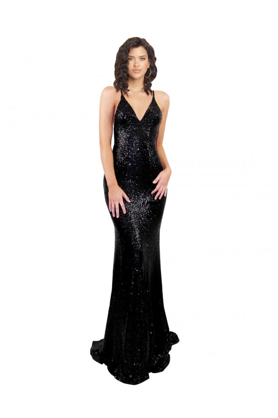 Sleek Fishtail Shaped Open Back Sequin Prom Dress for Sale