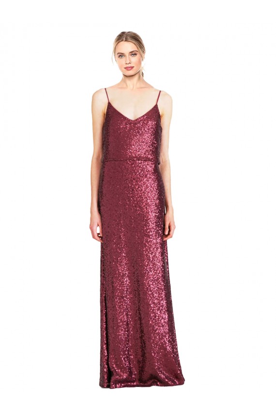 High Neck Halter Long Slim Sequin Prom Dress with V-Neck and Blouson Bodice for Sale