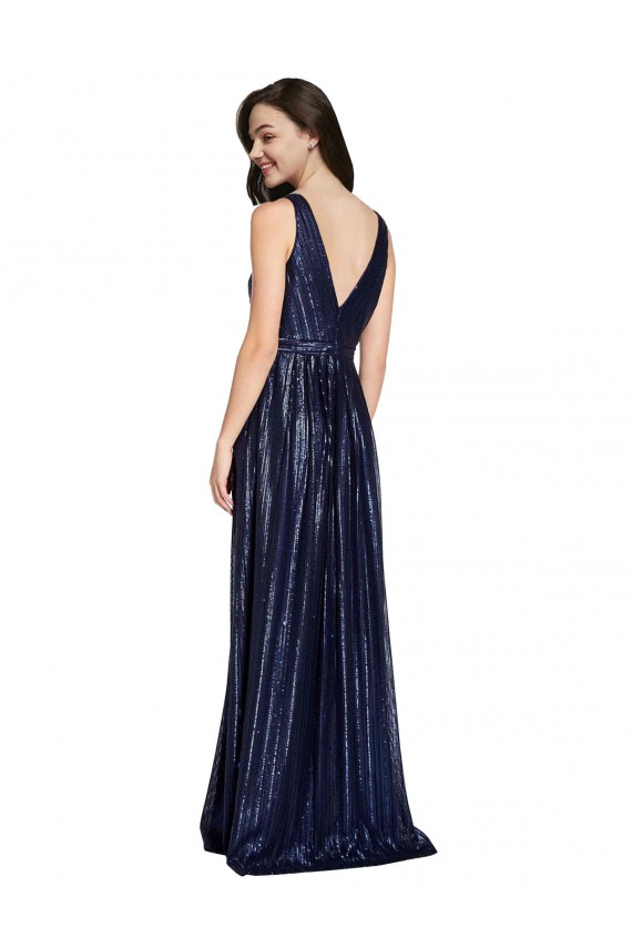 Long V-Neck Sparking Sequin Prom Dress with Low V-Back for Sale