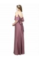 Draped Cold Shoulder Sleeves Long Silky Satin Prom Dress with Slit and Tie Back for Sale