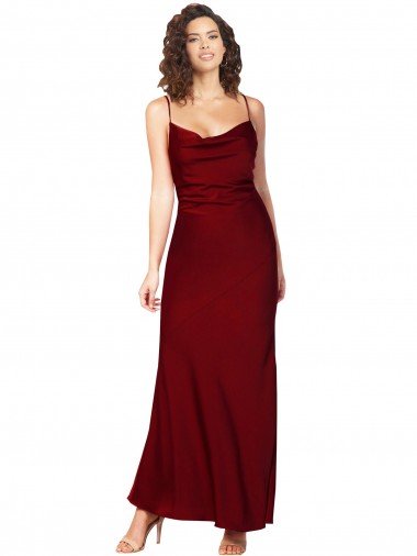 Cowl Neck Low Back Silky Satin Prom Dress with Thin Back Straps for Sale