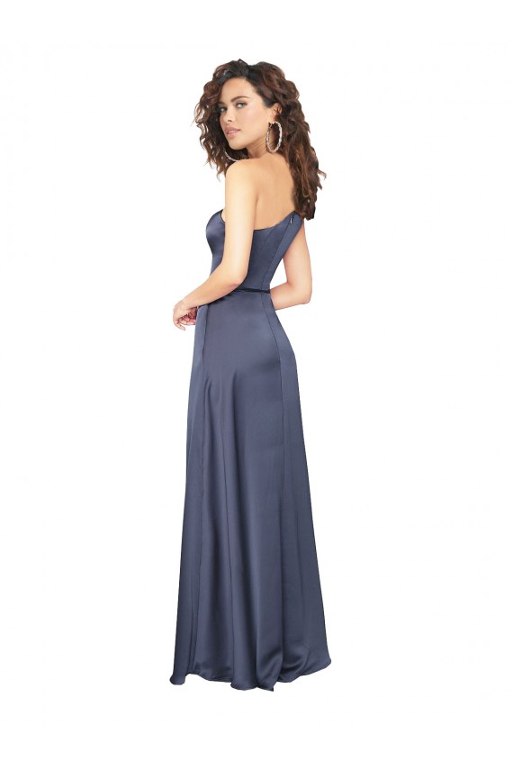 Draped Silky Satin Prom Dress with Tied Waist for Sale