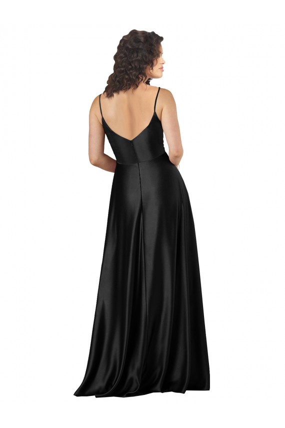 Full Length V-Neckline Silky Satin Prom Dress with Full Skirt for Sale