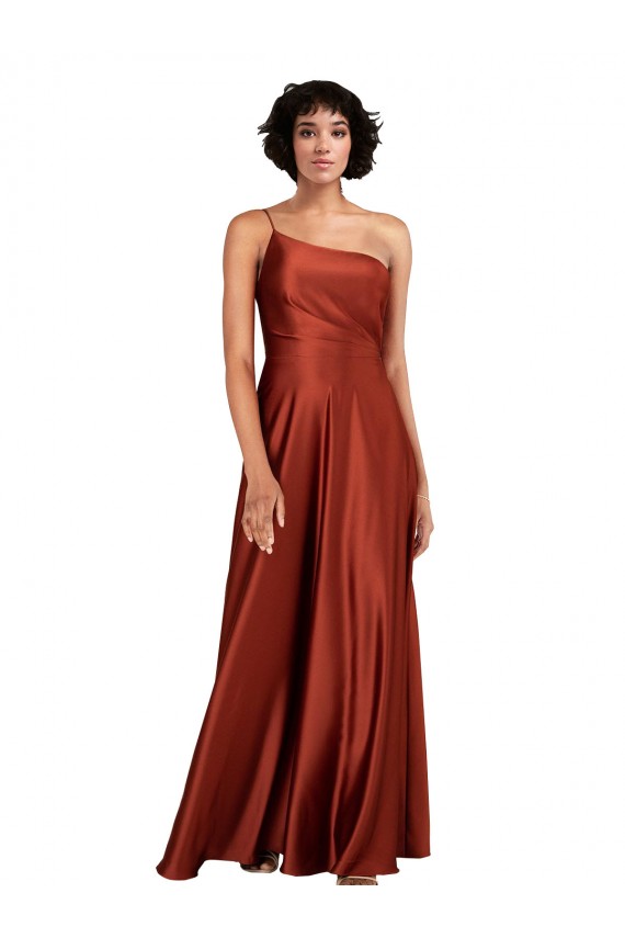 Sophisticated One Shoulder Silky Satin Prom Dress with Full Skirt for Sale