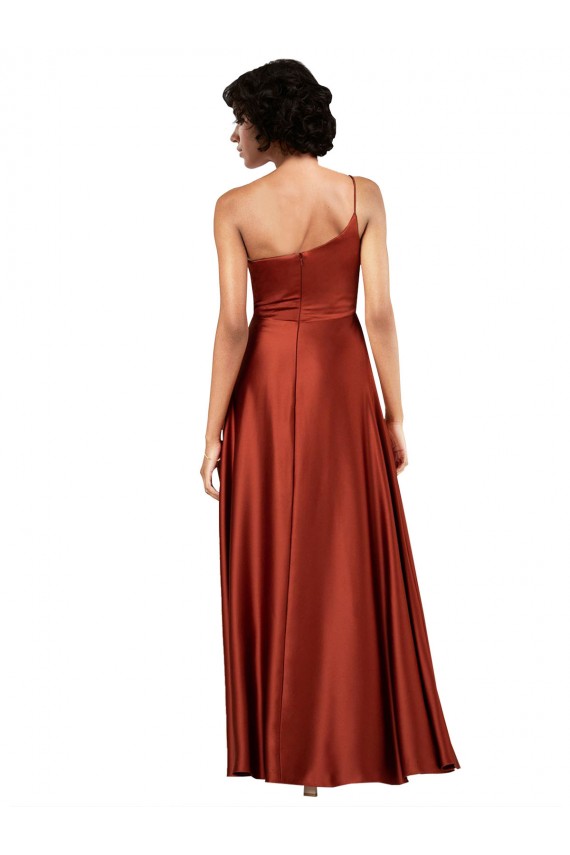 Sophisticated One Shoulder Silky Satin Prom Dress with Full Skirt for Sale