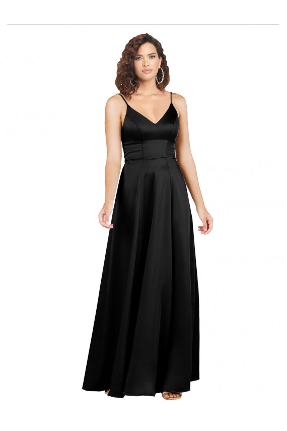 Silky Satin Floor-Length Long Prom Dress with V-Neckline for Sale