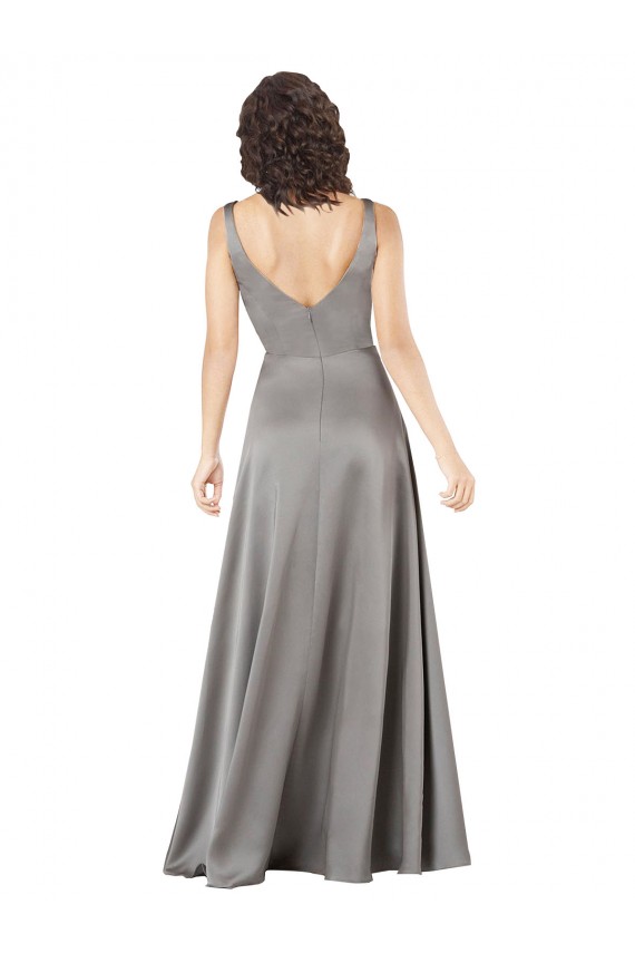 Plunging V-Neckline Long A-Line Silky Satin Prom Dress for Sale