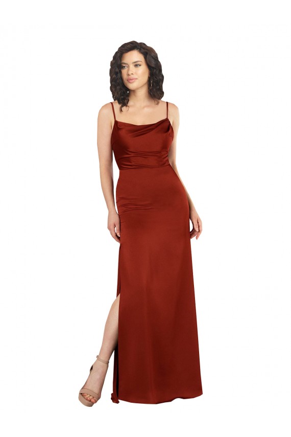 Floor-Length Silky Satin Prom Dress with Skirt Slit for Sale