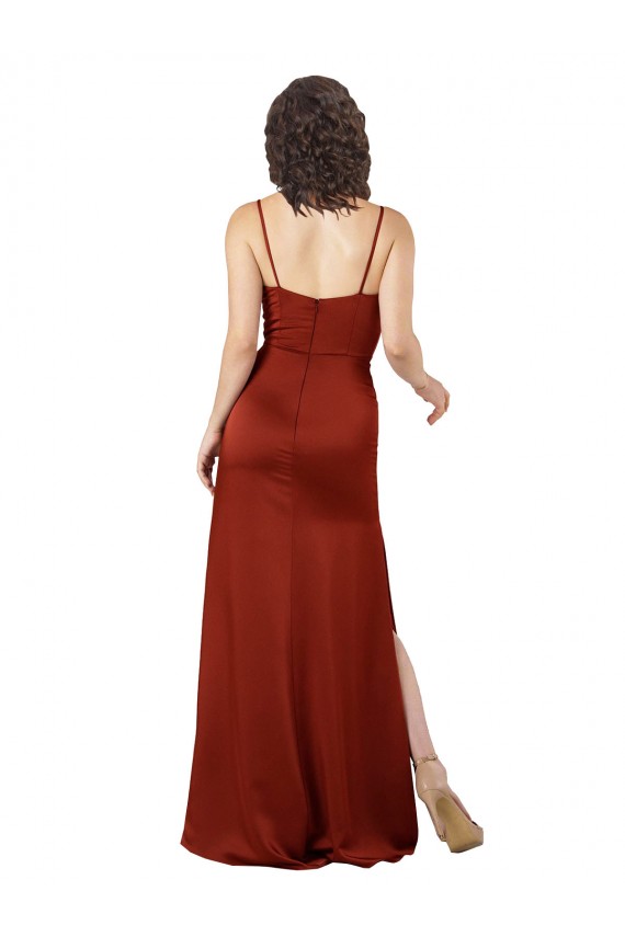 Floor-Length Silky Satin Prom Dress with Skirt Slit for Sale