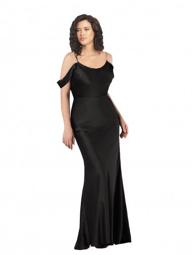 Off the Shoulder Sleeves Silky Satin Prom Dress with Skirt Slit for Sale