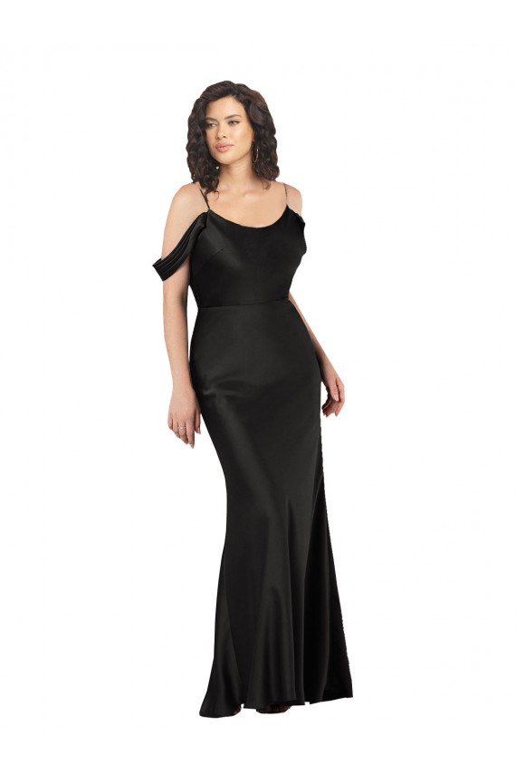 Off the Shoulder Sleeves Silky Satin Prom Dress with Skirt Slit for Sale