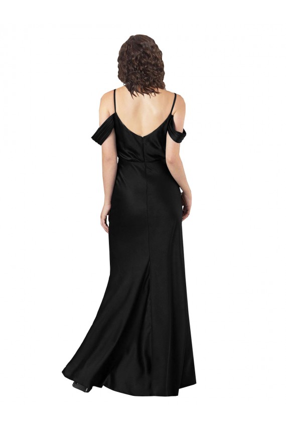 Off the Shoulder Sleeves Silky Satin Prom Dress with Skirt Slit for Sale