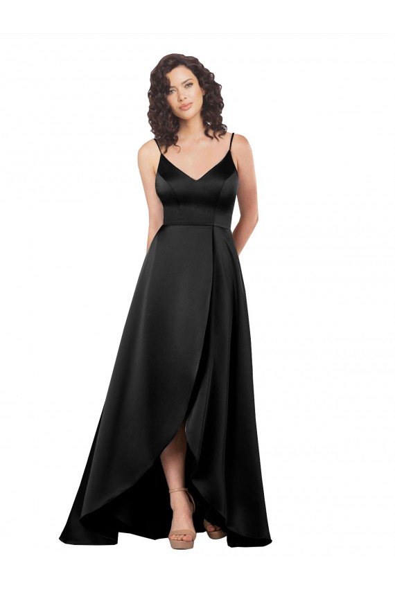 High Low V-Neckline Silky Satin Tulip Prom Dress with Wrap Skirt for Sale