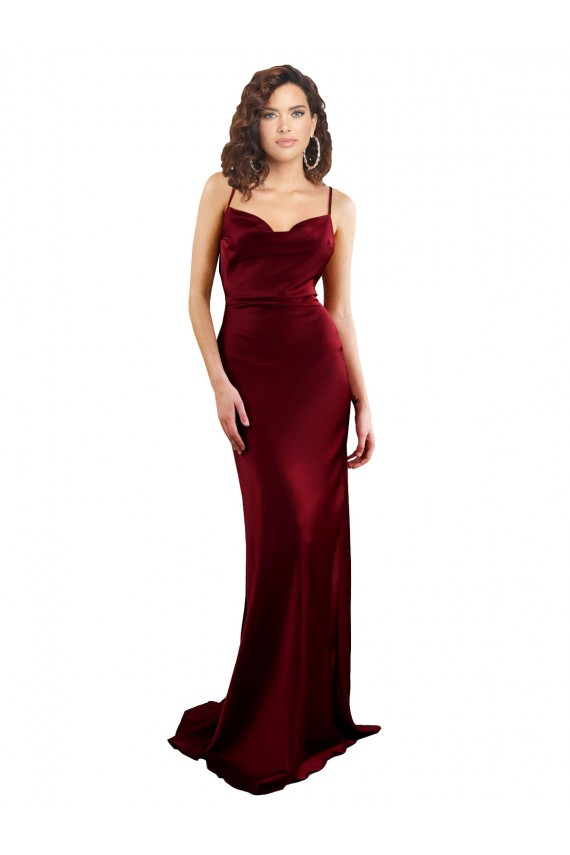 Cowl Neck Long Criss Cross Open Back Silky Satin Prom Dress for Sale