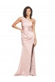 Full Length Ruched Silky Satin Prom Dress with Low Back and High Split for Sale