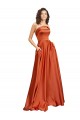 Strapless Sweep Train Silky Satin Prom Dress with Pleats for Sale