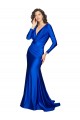 Deep V-Neck Long Sleeves Silky Satin Prom Dress for Sale