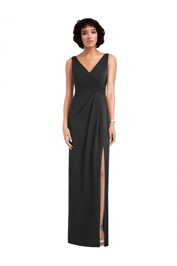 Draped Wrap Maxi Spandex Prom Dress with Front Slit for Sale
