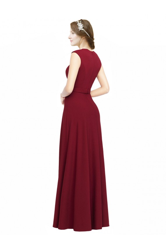 Square Neck Subtle Cap Sleeeves Crepe Prom Dress for Sale