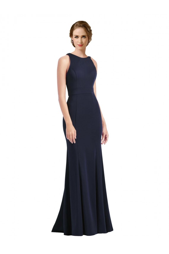 High Neck Sheath Long Crepe Prom Dress for Sale