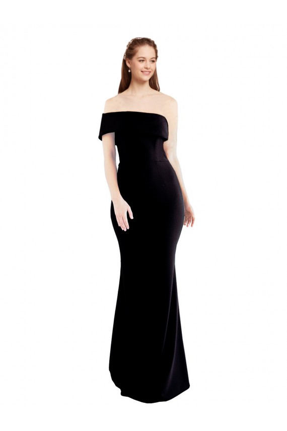 Asymmetrical Draped Off the Shoulder Banded Crepe Prom Dress for Sale