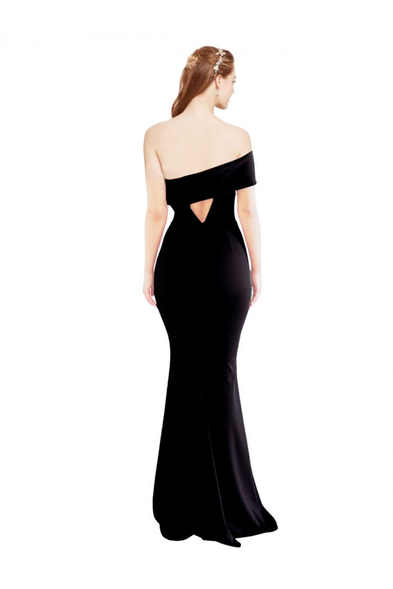 Asymmetrical Draped Off the Shoulder Banded Crepe Prom Dress for Sale