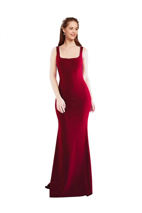 Square Neckline and Backline Fitted Crepe Prom Dress for Sale
