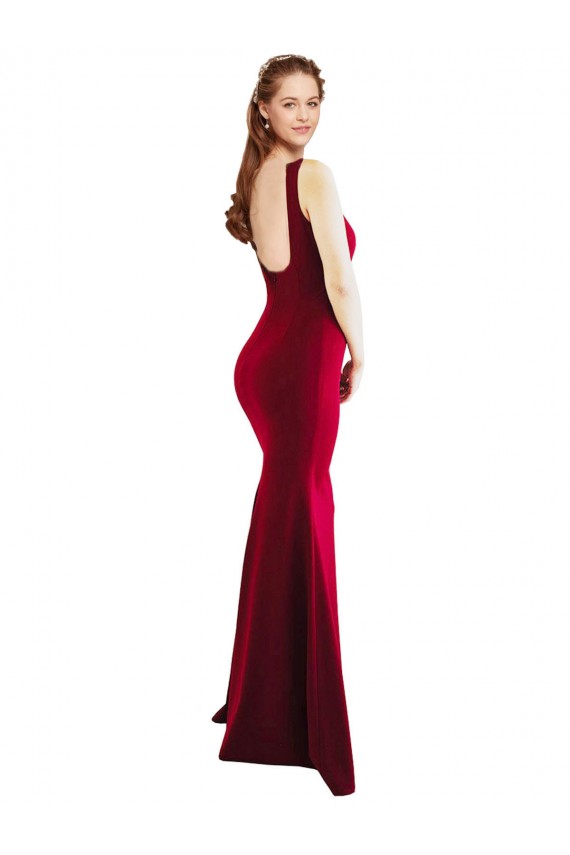 Square Neckline and Backline Fitted Crepe Prom Dress for Sale